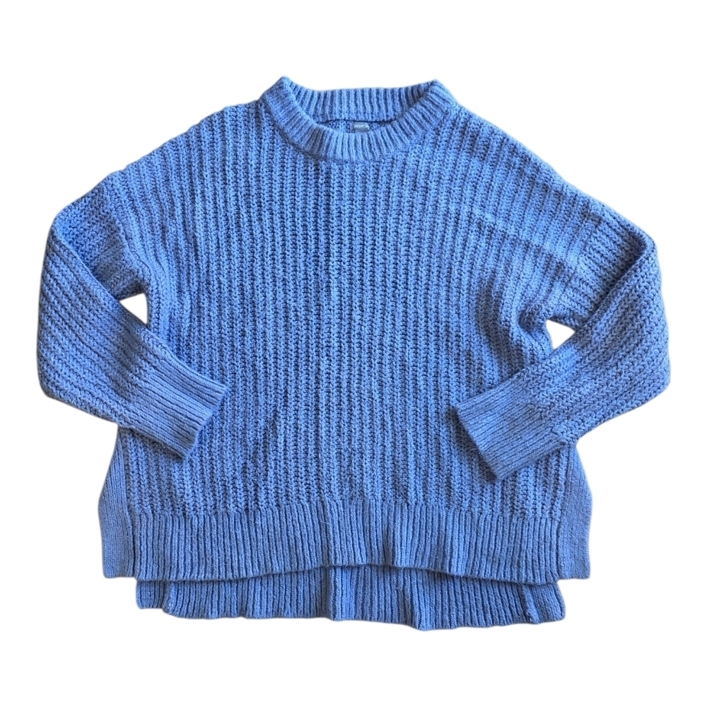 Aerie Blue Oversized Side Slit Chunky-Knit Crewneck Sweater M